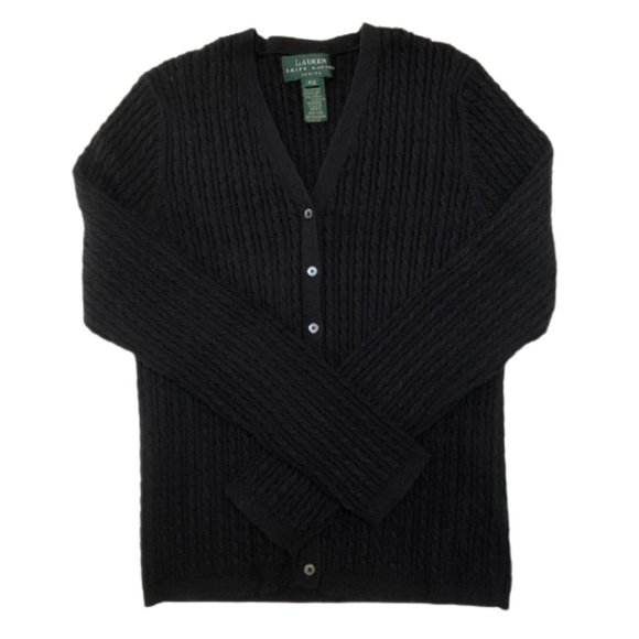 Lauren Ralph Lauren Sweaters - RALPH LAUREN LRL Vintage Classic Cardigan Cable Knit Cotton Black Petite PS